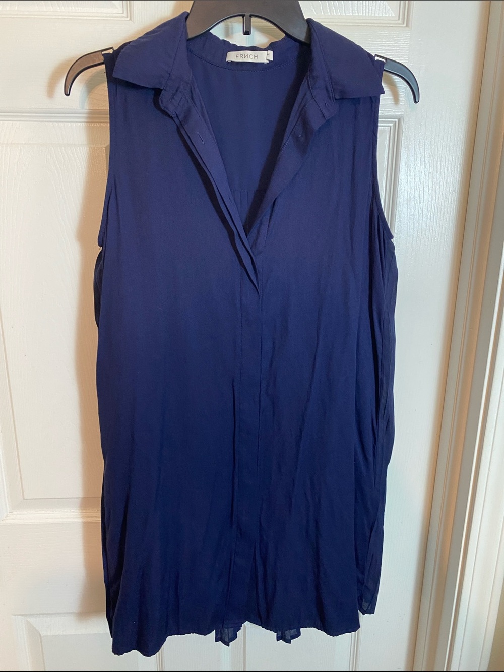 FRNCH Sleeveless Midi Shirt Dress in Deep Navy